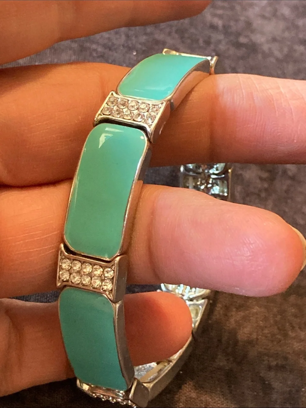 Trio Bracelet Set Stretchy Enamel Rhinestone Beads Rich Teal